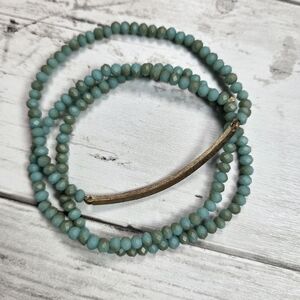 Plunder Aqua-Green Faceted Bead Wrap Bracelet with Gold Bar Stretchy
